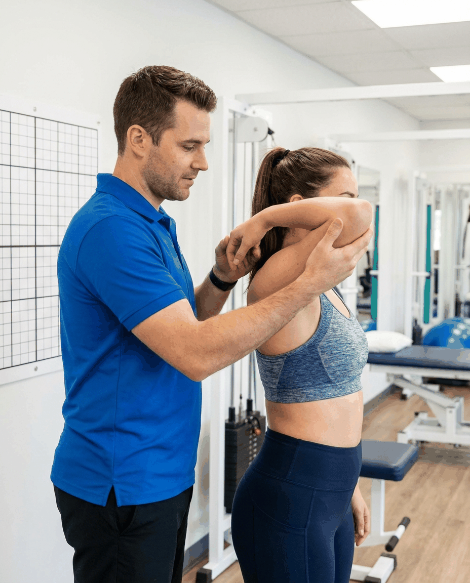 Physiotherapist guiding movement assessment